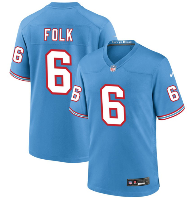 Men's Tennessee Titans #6 Nick Folk Light Blue Throwback Player Football Stitched Game Jersey - Click Image to Close